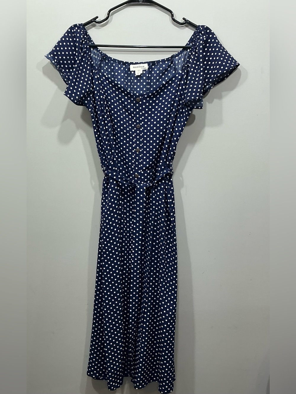 Monteau Los Angeles Navy Polka Dot Midi Dress Size M